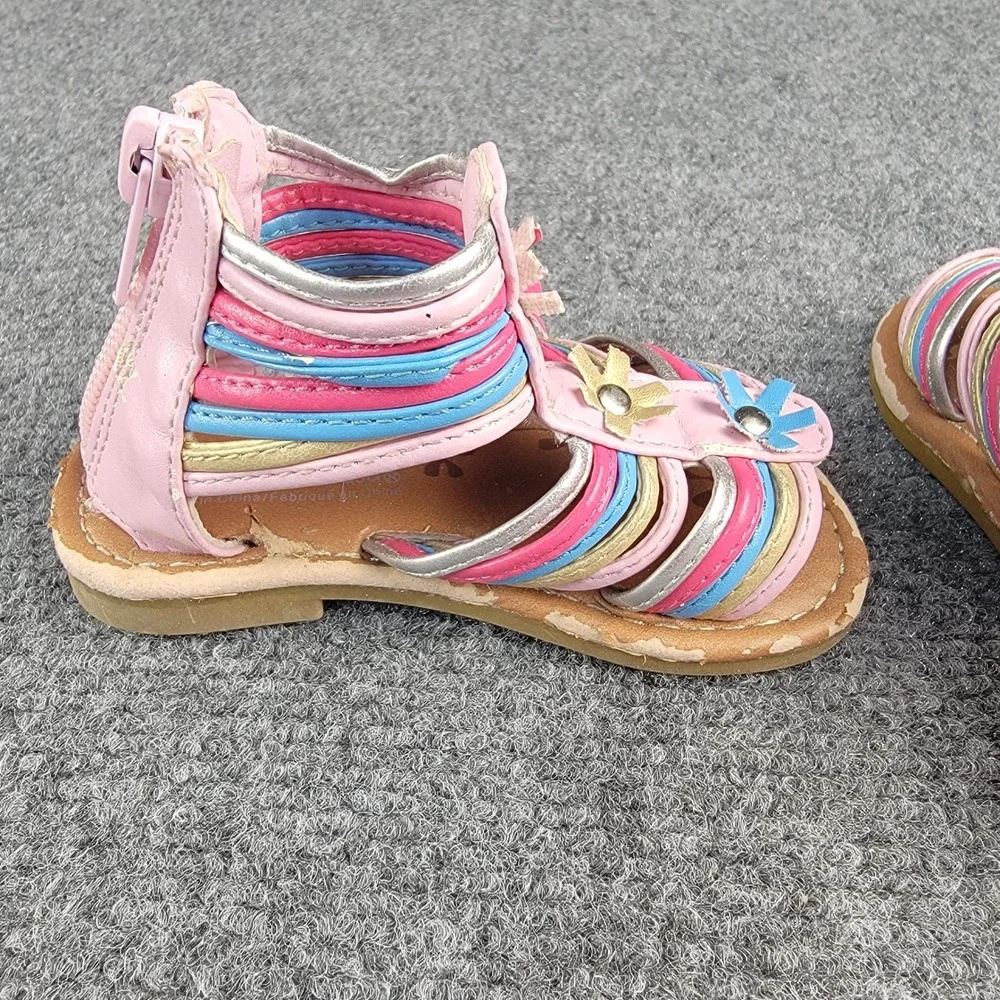Easy USA Toddler Girls Size 4 Strappy Gladiator‎ Sandals Pink Blue BB8003